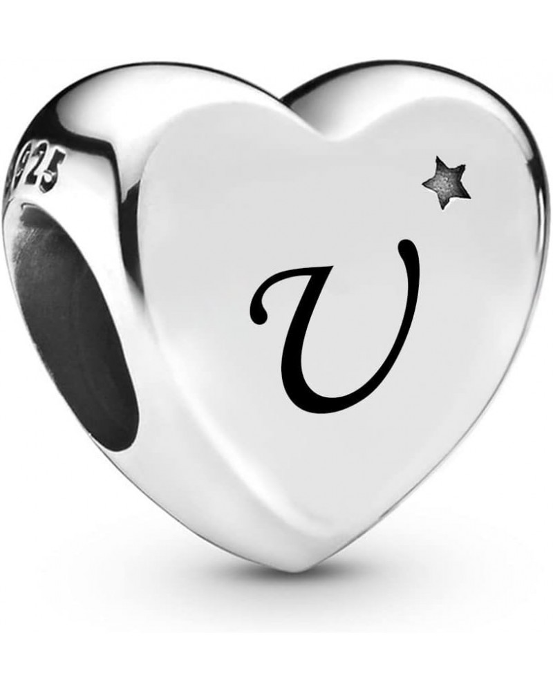 Initial A to Z Letter Heart Charm fits Pandora Moments Bracelets Alphabet Star S925 Sterling Silver Beads Family Birthday Ini...