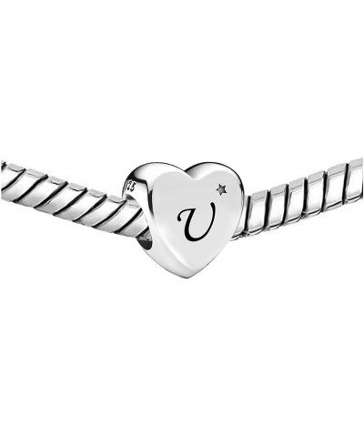 Initial A to Z Letter Heart Charm fits Pandora Moments Bracelets Alphabet Star S925 Sterling Silver Beads Family Birthday Ini...