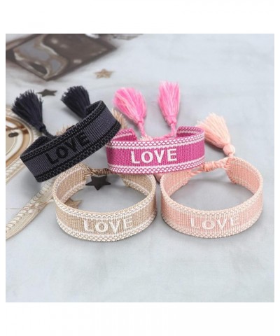 Knitted Love Hope Happiness Dream Wrap Tassel Bracelets for Women Girls love pink $9.17 Bracelets