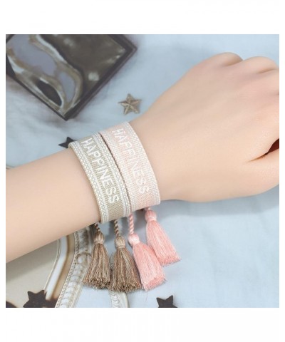 Knitted Love Hope Happiness Dream Wrap Tassel Bracelets for Women Girls love pink $9.17 Bracelets