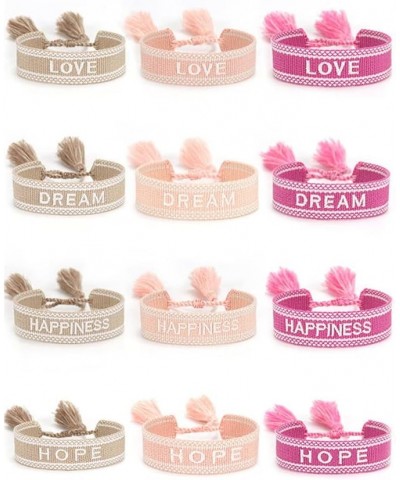 Knitted Love Hope Happiness Dream Wrap Tassel Bracelets for Women Girls love pink $9.17 Bracelets