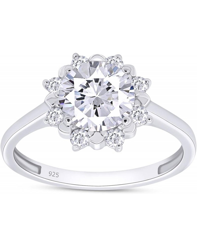 Round Cut Lab Created Moissanite Diamond Flower Solitaire Halo Engagement Ring In 14K Gold Over Sterling Silver Jewelry For W...