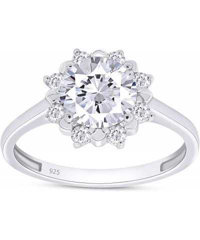 Round Cut Lab Created Moissanite Diamond Flower Solitaire Halo Engagement Ring In 14K Gold Over Sterling Silver Jewelry For W...