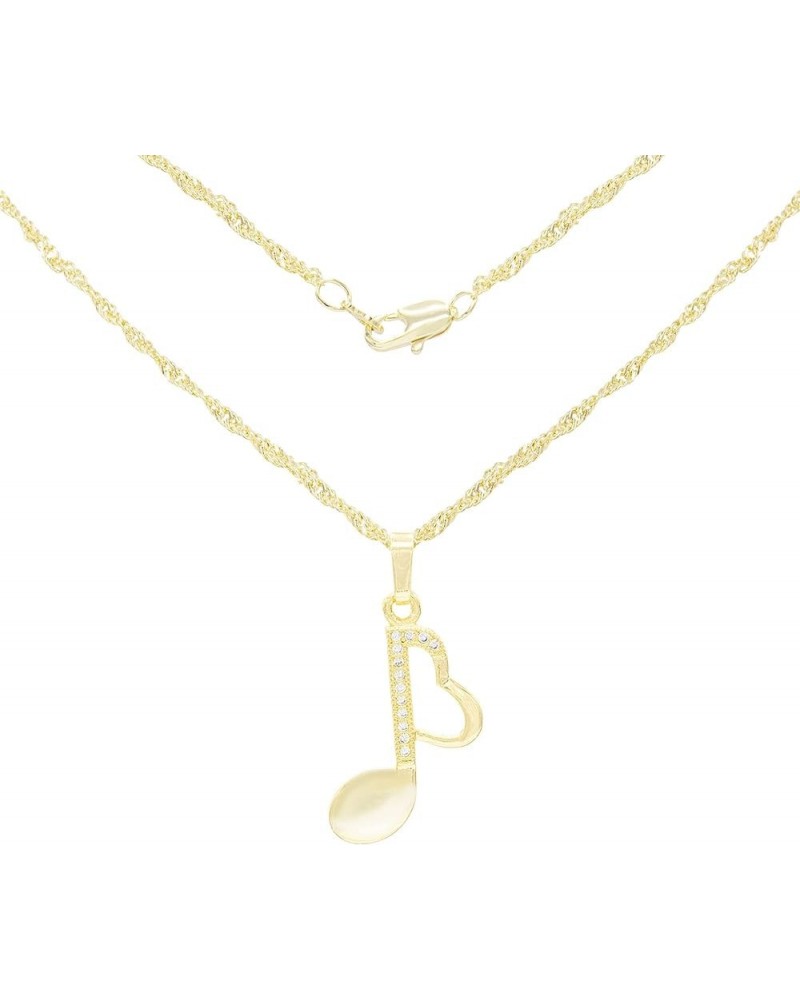 Music Charm Pendant 14K Gold Filled Rope Box Curb Chain Necklace Set Lobster Clasp Fashion Cubic Zirconia Jewelry Gift CZ Cha...