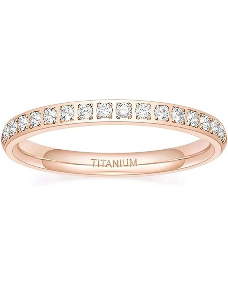 2 mm Women Ring Titanium Eternity Ring Half CZ Anniversary Wedding Engagement Band Rose Gold $13.59 Rings