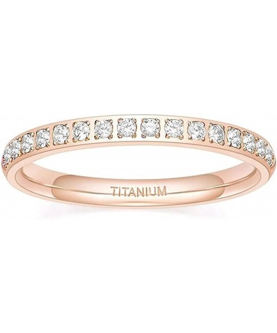 2 mm Women Ring Titanium Eternity Ring Half CZ Anniversary Wedding Engagement Band Rose Gold $13.59 Rings