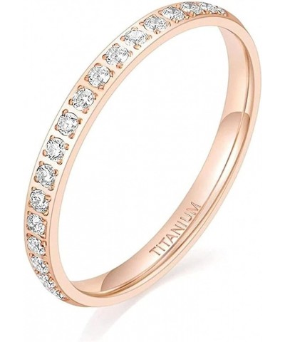 2 mm Women Ring Titanium Eternity Ring Half CZ Anniversary Wedding Engagement Band Rose Gold $13.59 Rings