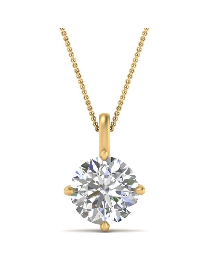 1/4 To 5 Carat Round Cut Lab Grown Diamond Solitaire 4 Prong Necklace Pendant With 18" Chain For Her 14K Gold (SI1-SI2 Clarit...