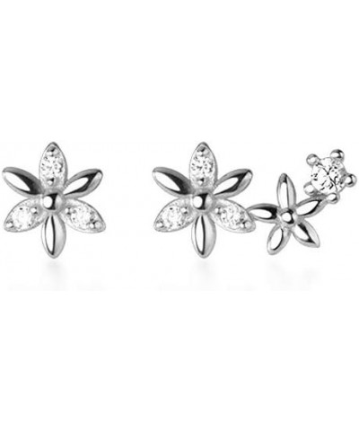 Little Flower CZ Stud Earrings S925 Sterling Silver Dainty Rhinestone Crystal Asymmetrical Daisy Flower Cartilage Studs Earri...