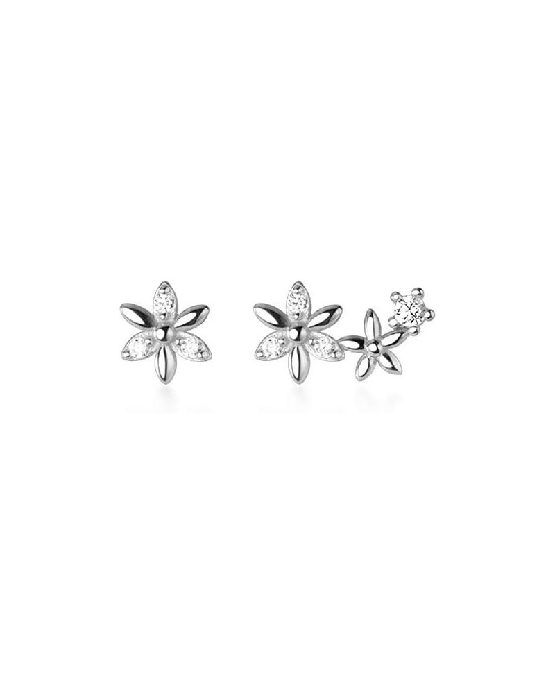 Little Flower CZ Stud Earrings S925 Sterling Silver Dainty Rhinestone Crystal Asymmetrical Daisy Flower Cartilage Studs Earri...