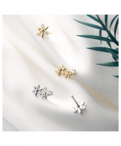 Little Flower CZ Stud Earrings S925 Sterling Silver Dainty Rhinestone Crystal Asymmetrical Daisy Flower Cartilage Studs Earri...