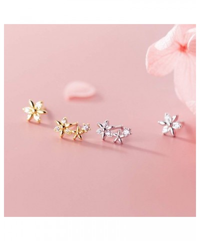 Little Flower CZ Stud Earrings S925 Sterling Silver Dainty Rhinestone Crystal Asymmetrical Daisy Flower Cartilage Studs Earri...