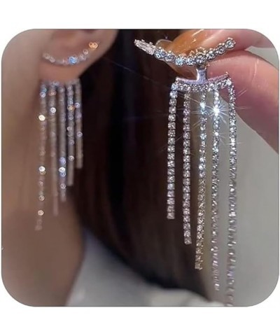 Rhinestone Earrings Prom Earrings for Women Long Tassel Earrings Wedding Earrings for Brides Rhinestone Statement Earrings Pu...