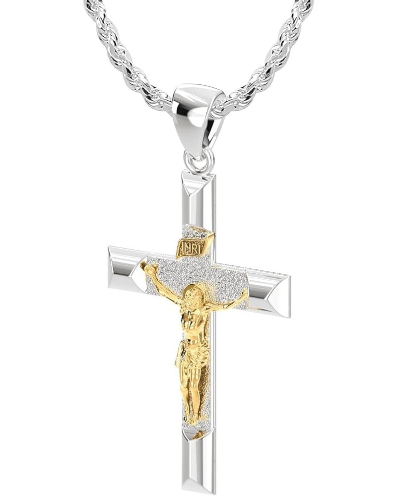 Ladies 32mm 925 Sterling Silver High Polished Crucifix Cross Pendant Necklace, 18in to 24in 20in 2.4mm Rope Chain $38.25 Neck...