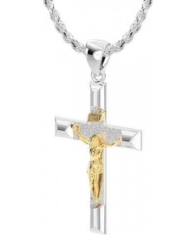 Ladies 32mm 925 Sterling Silver High Polished Crucifix Cross Pendant Necklace, 18in to 24in 20in 2.4mm Rope Chain $38.25 Neck...