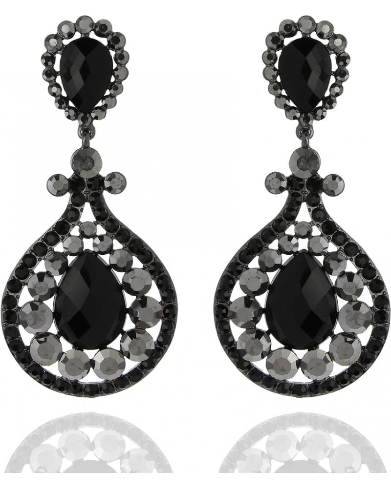 Women's Sparkling Austrian Crystal Victorian Teardrop Evening Clip On Earrings Gold Black $9.71 Earrings