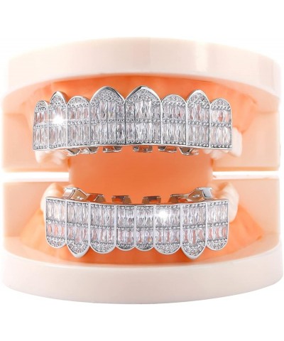 18K Gold Plated Iced Out Grillz Braces Hip Hop Diamond Grills Teeth Mouth Top Bottom for Men Women Iced Out Grill Braces for ...