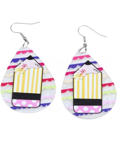 Cute Acrylic Pencil Heart Dangle Drop Earrings Colorful Pencil Shaped Earrings Teacher Teardrop Earrings Back to School Teach...