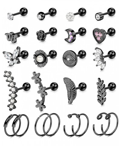 24PCS 16G Cartilage Earrings for Women Helix Tragus Piercing Earrings Flower butterfly Heart Stars Moon Stainless Steel Carti...