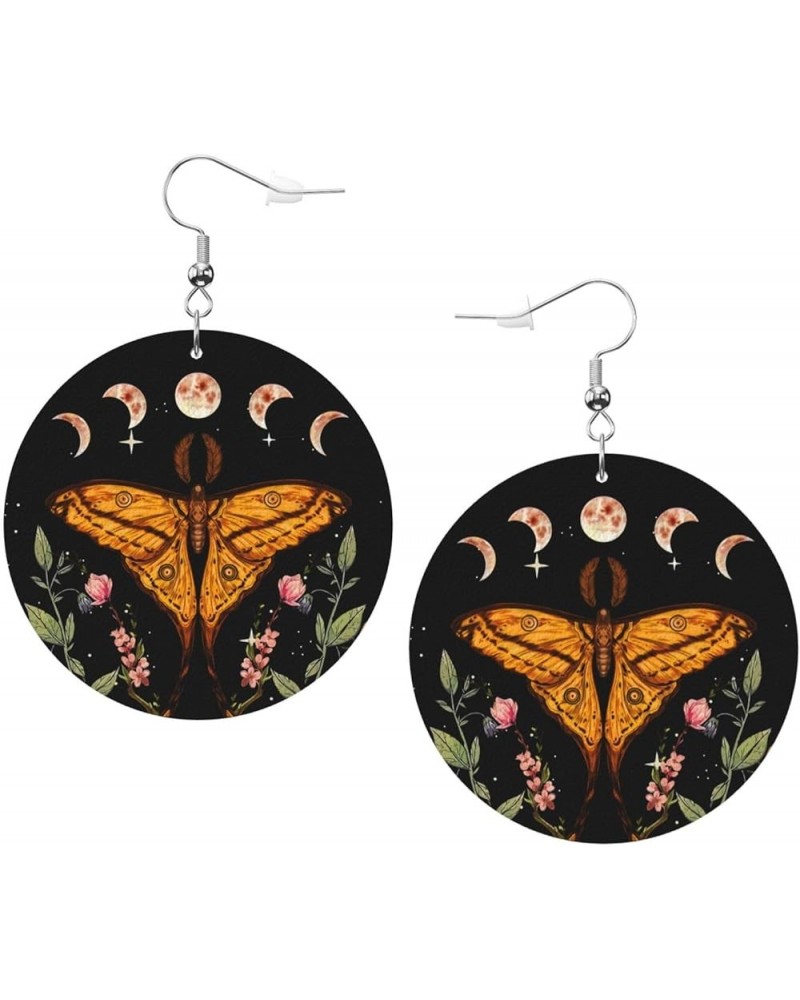 Faux Leather Earrings Flower Skull Pu Round Dangle Earrings For Women Moth And Moon Butterfly2 $7.27 Earrings