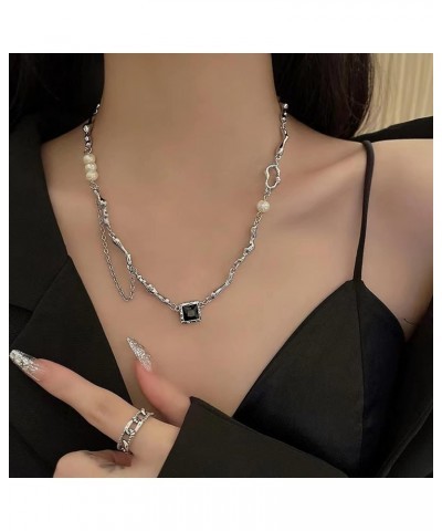 Irregular Necklace Y2k Pendant Metal Women's Half Pearl Half Chain Baroque Freshwater Pearl 15.75 Inch $8.39 Necklaces