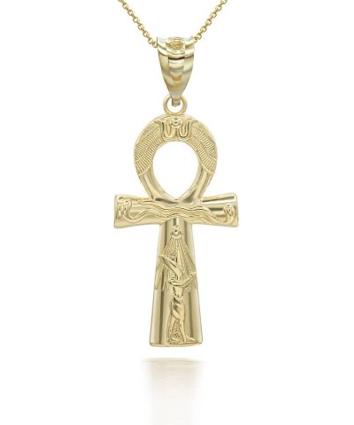 10K or 14K Yellow, White, Rose Gold Egyptian Ankh Cross Protection Pendant Necklace - Choice of Pendant Only or Chain Length ...