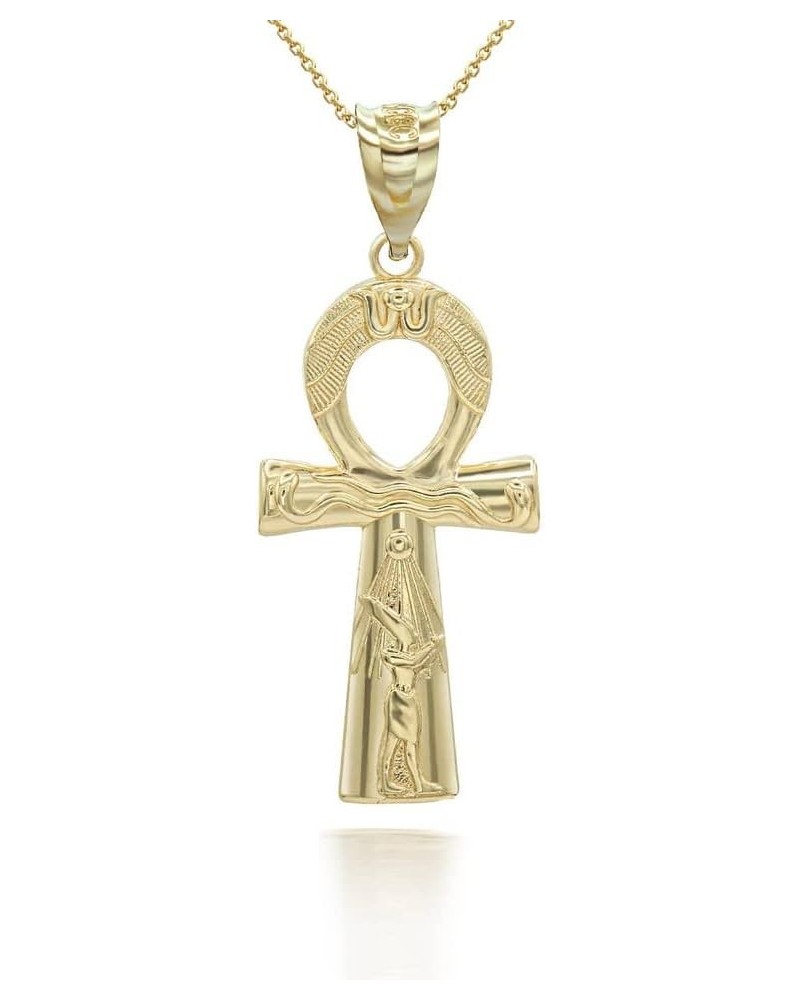 10K or 14K Yellow, White, Rose Gold Egyptian Ankh Cross Protection Pendant Necklace - Choice of Pendant Only or Chain Length ...