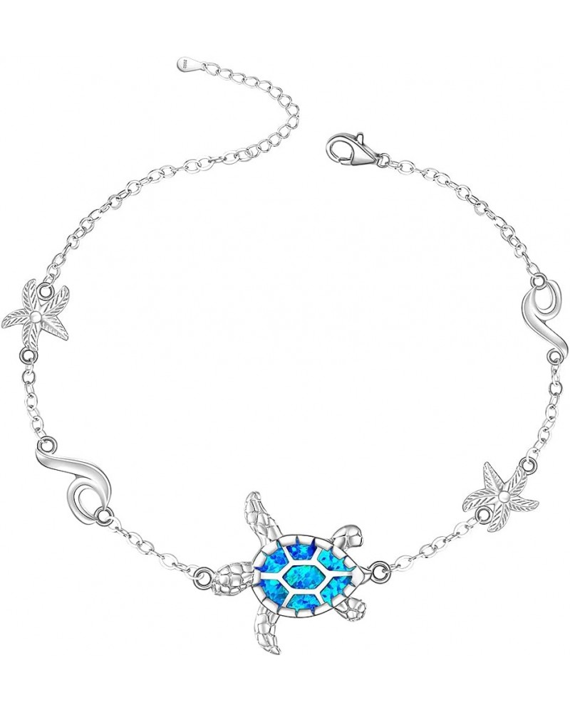 Turtle Anklet Blue Opal Sea Turtle Ankle Bracelets for Women Sterling Silver Cute Wave Starfish Ocean Anklets Jewelry Charms ...