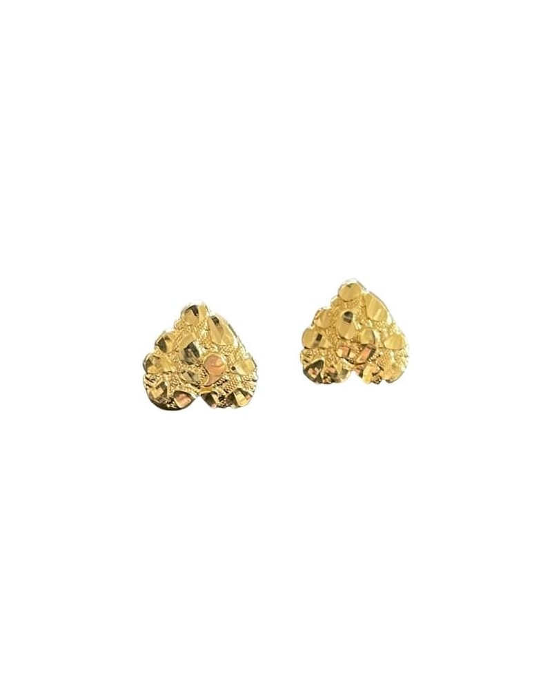 Men's Women's Kid's Solid 10K Yellow Gold Diamond Cut Heart Stud Nugget Earrings $50.28 Earrings