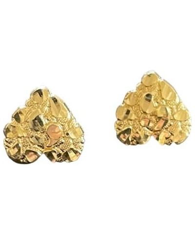 Men's Women's Kid's Solid 10K Yellow Gold Diamond Cut Heart Stud Nugget Earrings $50.28 Earrings