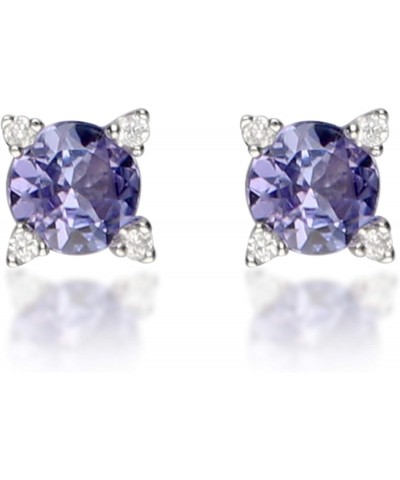 women's 14K White Gold Mozambique Genuine Tanzanite Stud Earrings With Diamonds | Ethically, Authentically & Organically Sour...