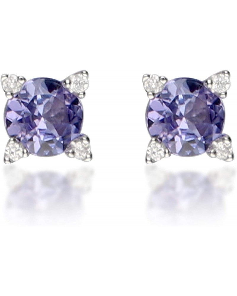 women's 14K White Gold Mozambique Genuine Tanzanite Stud Earrings With Diamonds | Ethically, Authentically & Organically Sour...