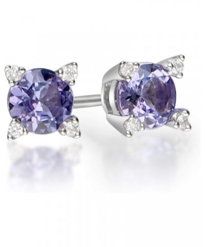 women's 14K White Gold Mozambique Genuine Tanzanite Stud Earrings With Diamonds | Ethically, Authentically & Organically Sour...