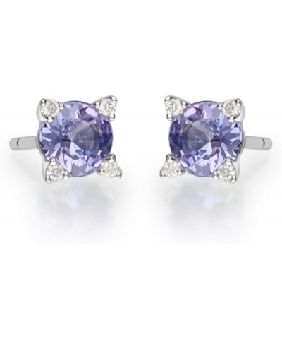 women's 14K White Gold Mozambique Genuine Tanzanite Stud Earrings With Diamonds | Ethically, Authentically & Organically Sour...