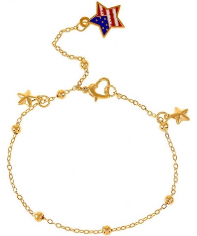 Dangle Star Anklet for Women Girls Gold Plated American Flag Star Tassel Beads Ball Link Chain Ankle Bracelet Foot Chain Ankl...