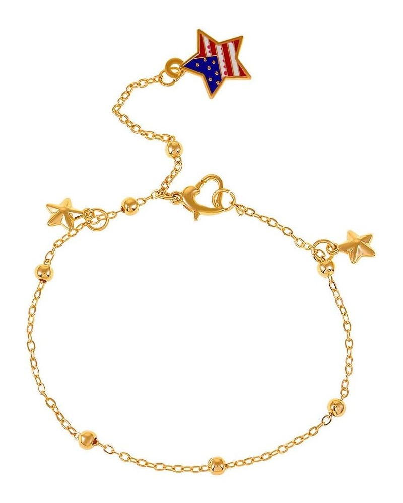 Dangle Star Anklet for Women Girls Gold Plated American Flag Star Tassel Beads Ball Link Chain Ankle Bracelet Foot Chain Ankl...