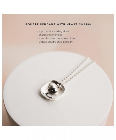 Square Lucky One Sterling Silver Personalized Necklace Comes with 1 Customizable Charms and a Sterling Silver Heart Charm. Yo...