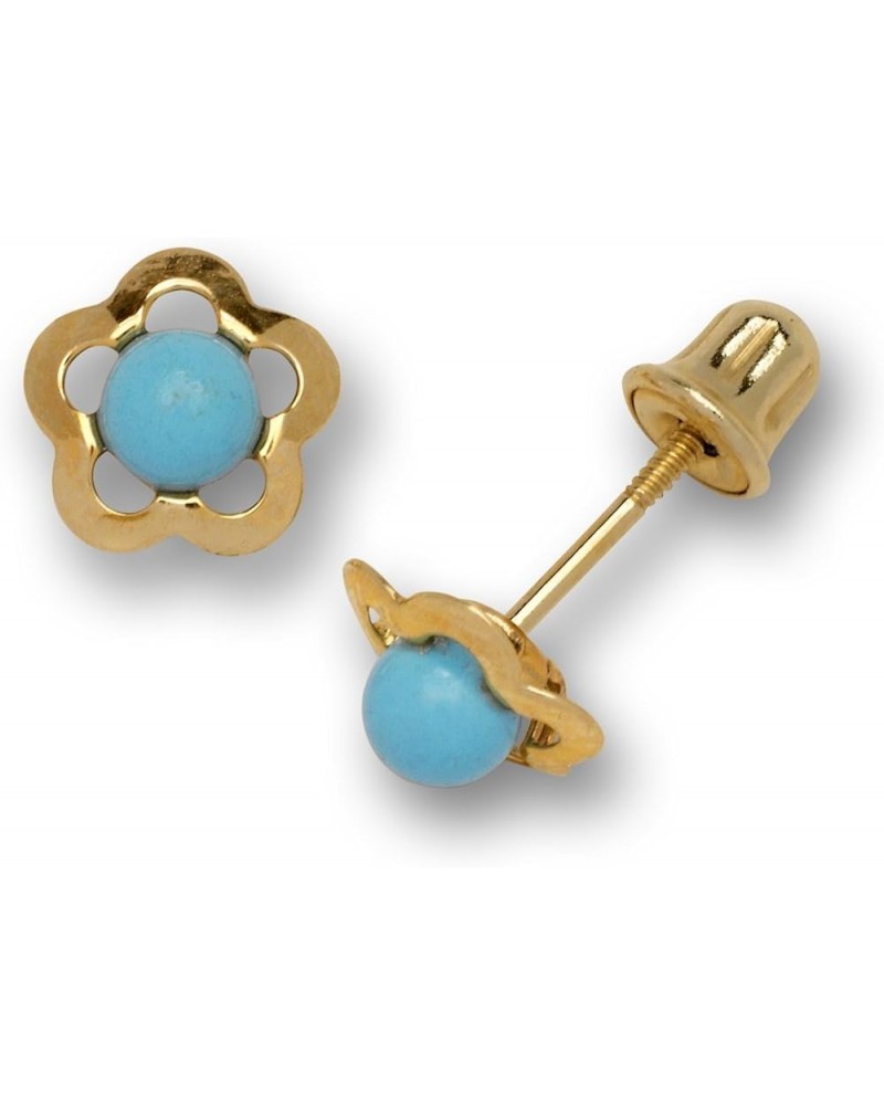 Solid 14k Gold Small Created Turquoise or Coral Daisy Flower Post Stud Screw-back Earrings (5mm) Created Turquoise $44.10 Ear...