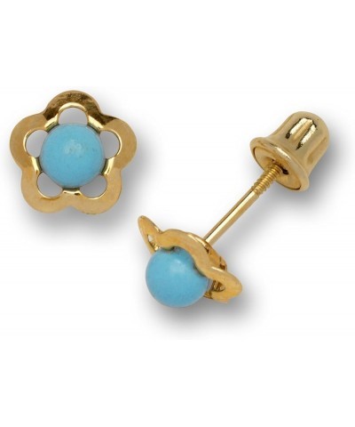 Solid 14k Gold Small Created Turquoise or Coral Daisy Flower Post Stud Screw-back Earrings (5mm) Created Turquoise $44.10 Ear...