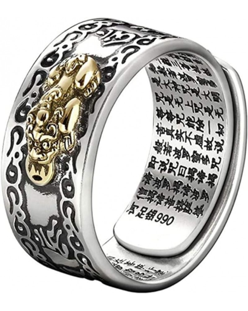 990 Silver Feng Shui PiXiu Adjustable Ring MANI Mantra Protection Wealth Ring glod $24.44 Rings