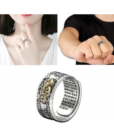 990 Silver Feng Shui PiXiu Adjustable Ring MANI Mantra Protection Wealth Ring glod $24.44 Rings