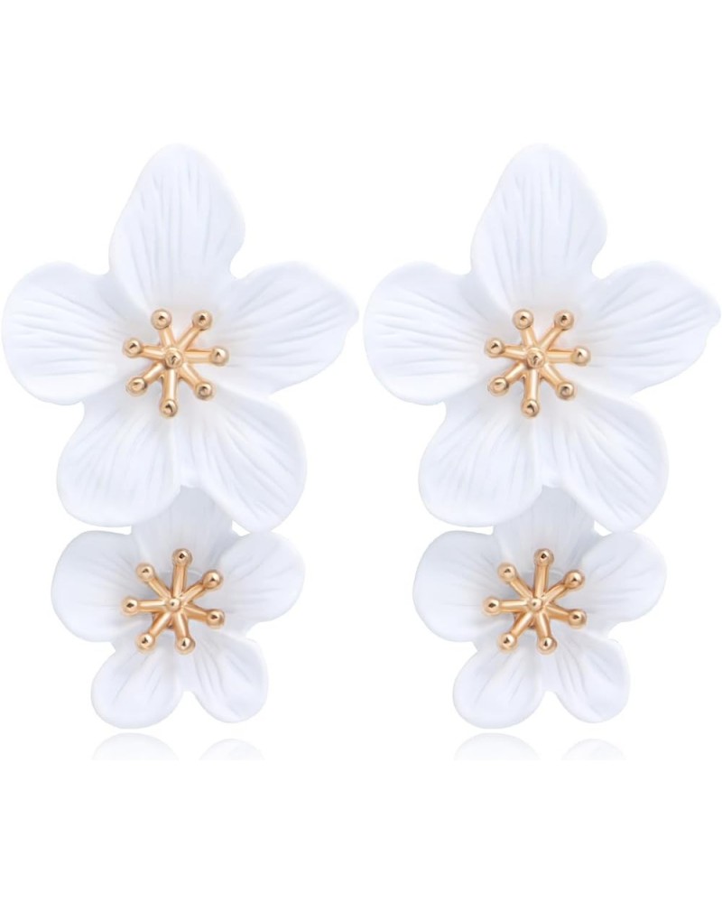 Elegant Flower Earrings for Women Girls Gold/Silver/White/Pink/Blue/Black/Green/Yellow/Orange/Red Flower Stud Earrings Double...