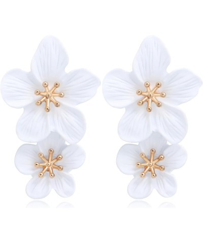 Elegant Flower Earrings for Women Girls Gold/Silver/White/Pink/Blue/Black/Green/Yellow/Orange/Red Flower Stud Earrings Double...