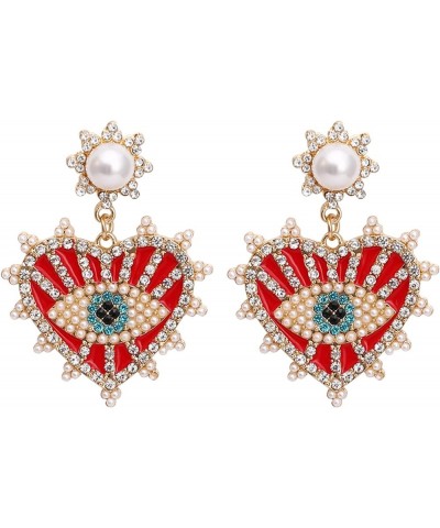 Evil Eye Earrings-Statement Heart Crystal Drop Earrings for Women, Big Dangle Earrings Red Heart $8.84 Earrings