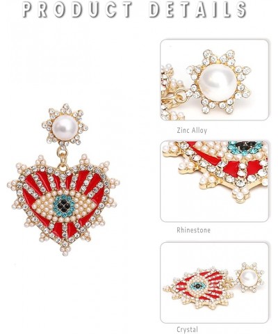 Evil Eye Earrings-Statement Heart Crystal Drop Earrings for Women, Big Dangle Earrings Red Heart $8.84 Earrings