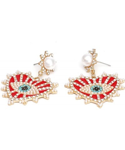 Evil Eye Earrings-Statement Heart Crystal Drop Earrings for Women, Big Dangle Earrings Red Heart $8.84 Earrings