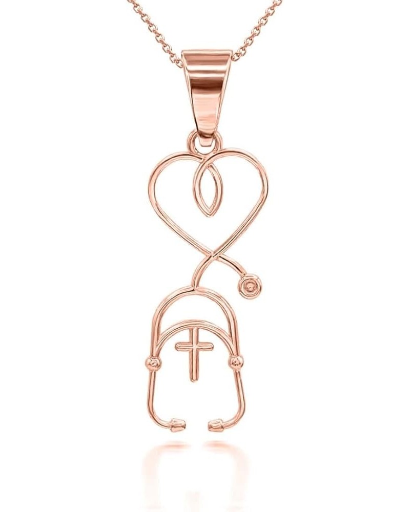 Dainty 10k Gold Cross Stethoscope Pendant Necklace Rose Gold 22.0 Inches $67.99 Necklaces