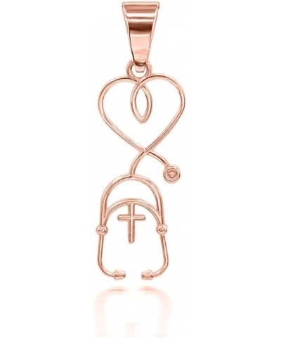 Dainty 10k Gold Cross Stethoscope Pendant Necklace Rose Gold 22.0 Inches $67.99 Necklaces