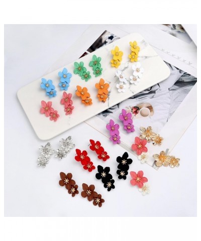 Elegant Flower Earrings for Women Girls Gold/Silver/White/Pink/Blue/Black/Green/Yellow/Orange/Red Flower Stud Earrings Double...