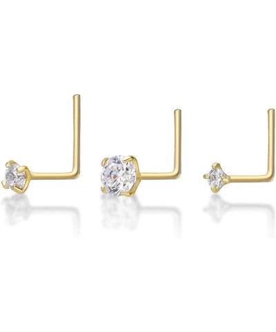 22 Gauge CZ L-Shaped Nose Ring Set in 14k White or Yellow Gold with 1.5 mm 2 mm or 3 mm Cubic Zirconia Piercing Jewelry Set Y...